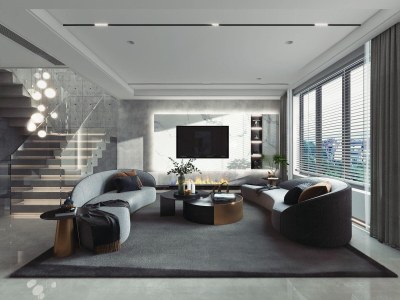 现代客厅3D模型下载